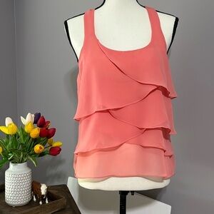 Blue Sketch Peach Ruffled Top L